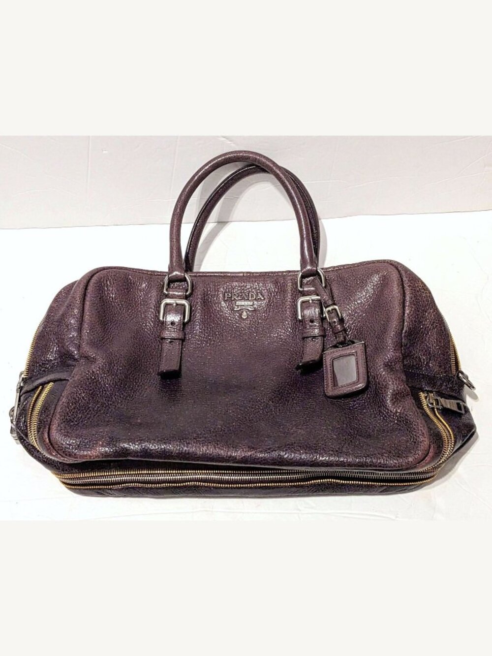 Prada Milano Bowler Sparkling Dark Mauve Leather Locket Zippered Handbag Luck